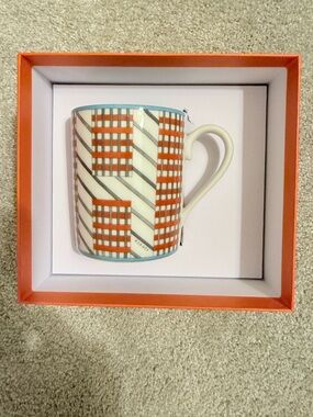 Hermes La Maison Orange, White and Teal Geometric Porcelain Mug